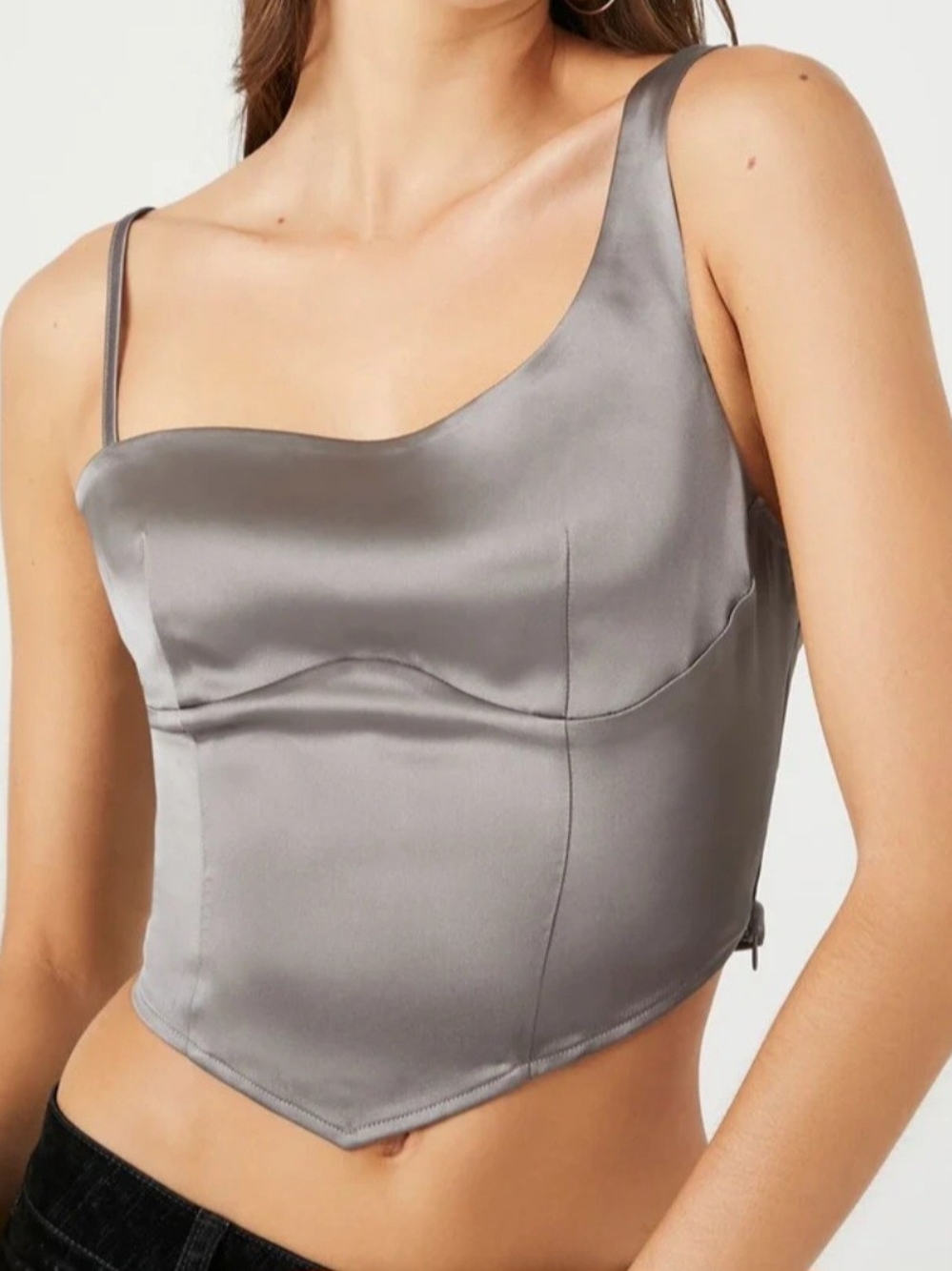 Forever 21 Silver Satin Asymmetrical Corset Camisole